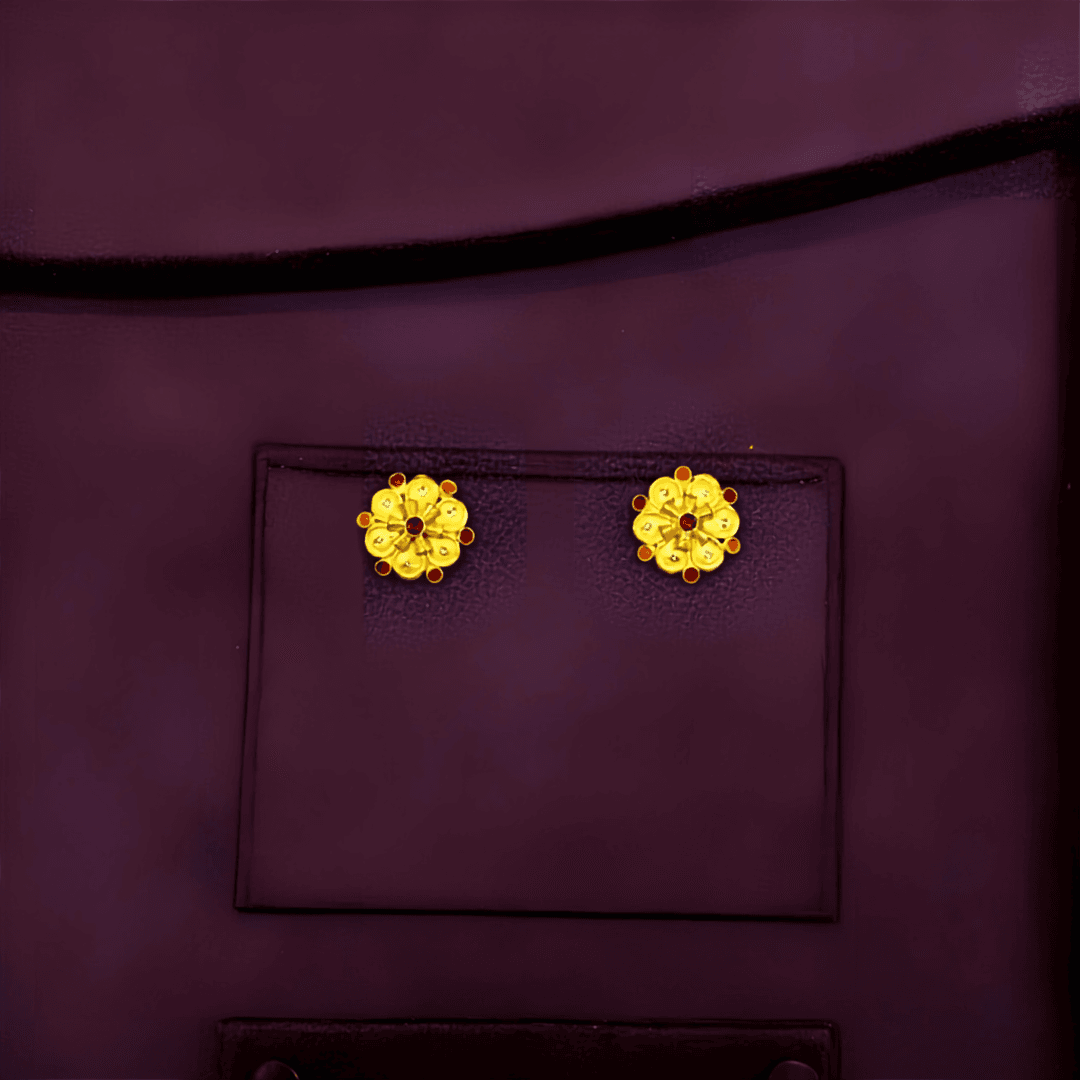 Ruby-Studded Floral Gold Ear Tops — Siddhivinayak Jewellers